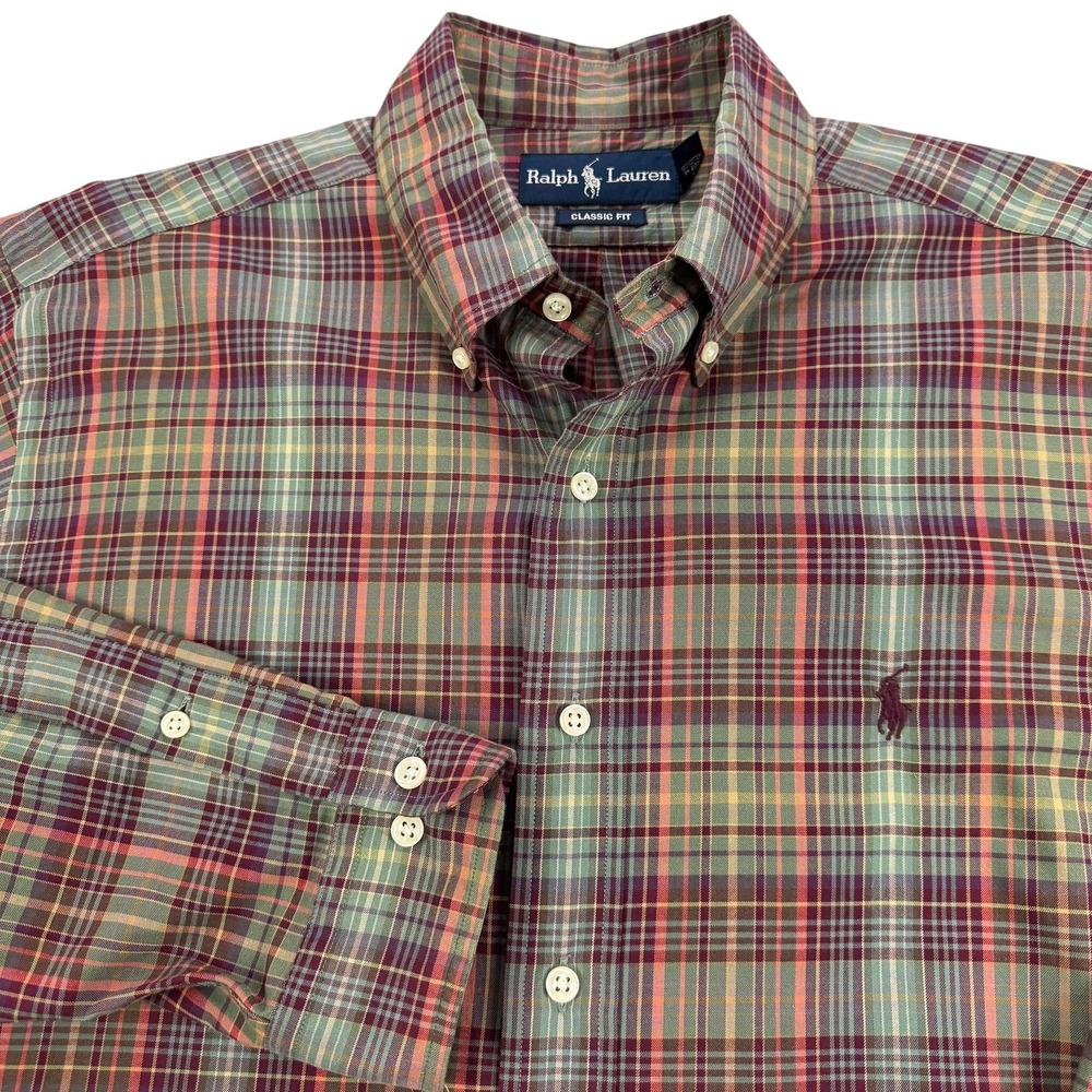 Ralph Lauren Shirt Mens Large Multicolor Plaid Classic Fit Button Down Pony Logo